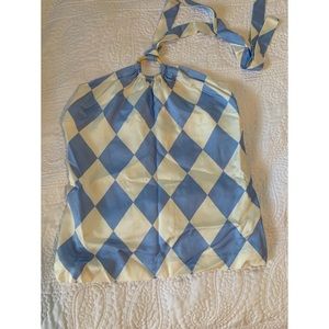 Vineyard Vines Halter blue & white silk argyle top